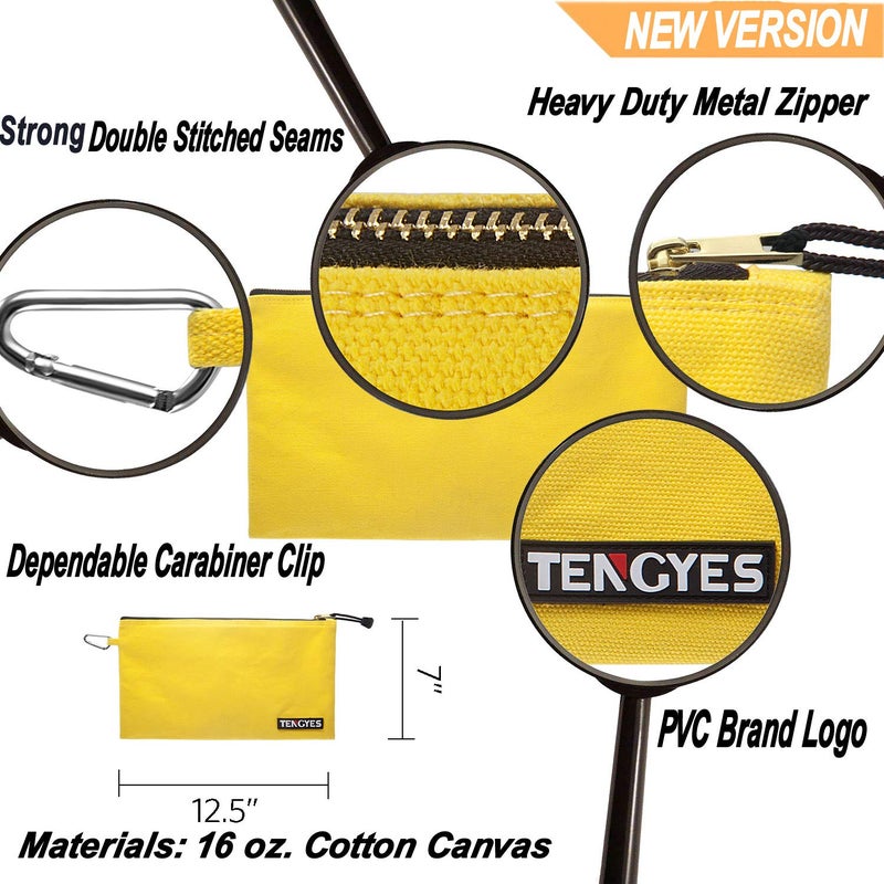 TENGYES Canvas Tool Pouch Zipper Bag - 5 Pack Utility Bags Heavy Duty Metal Zippers Pouches with Carabiner, Multi Storage Organizer Clip on Tote Bags - Image 4
